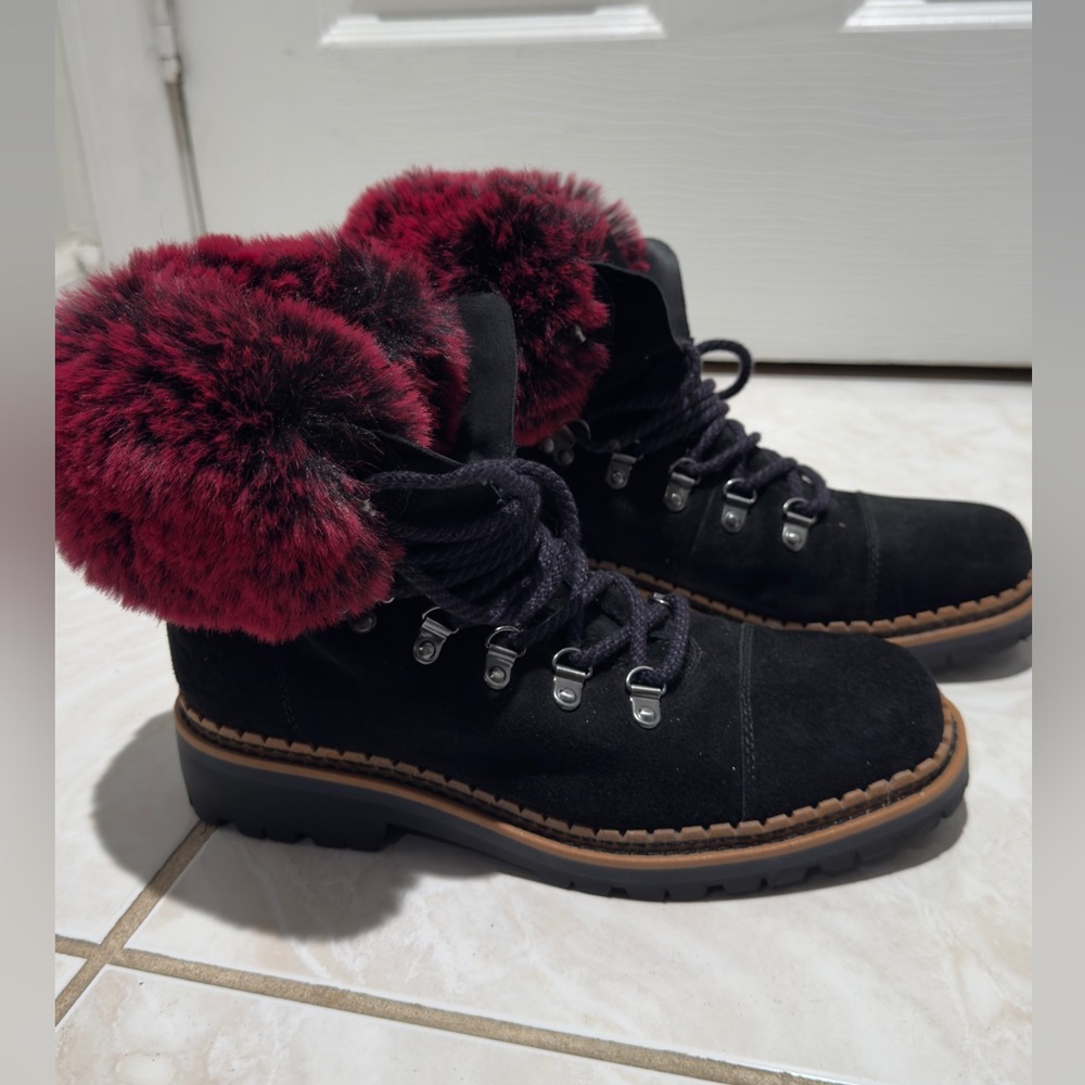 Sam Edelman Black Winter Boots with Red Fur